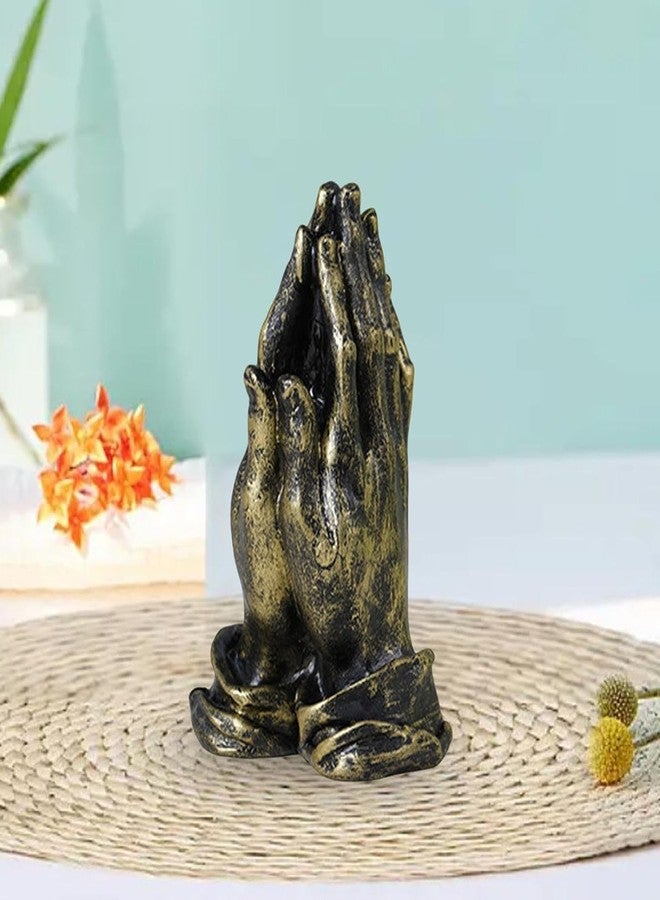 koTTIYA Praying Hands Figurine Hand Gesture Statue Resin Hands Desktop Ornament Modern Art Gesture Sculpture for Home Office Living Room Table Decoration - Golden - Image 3